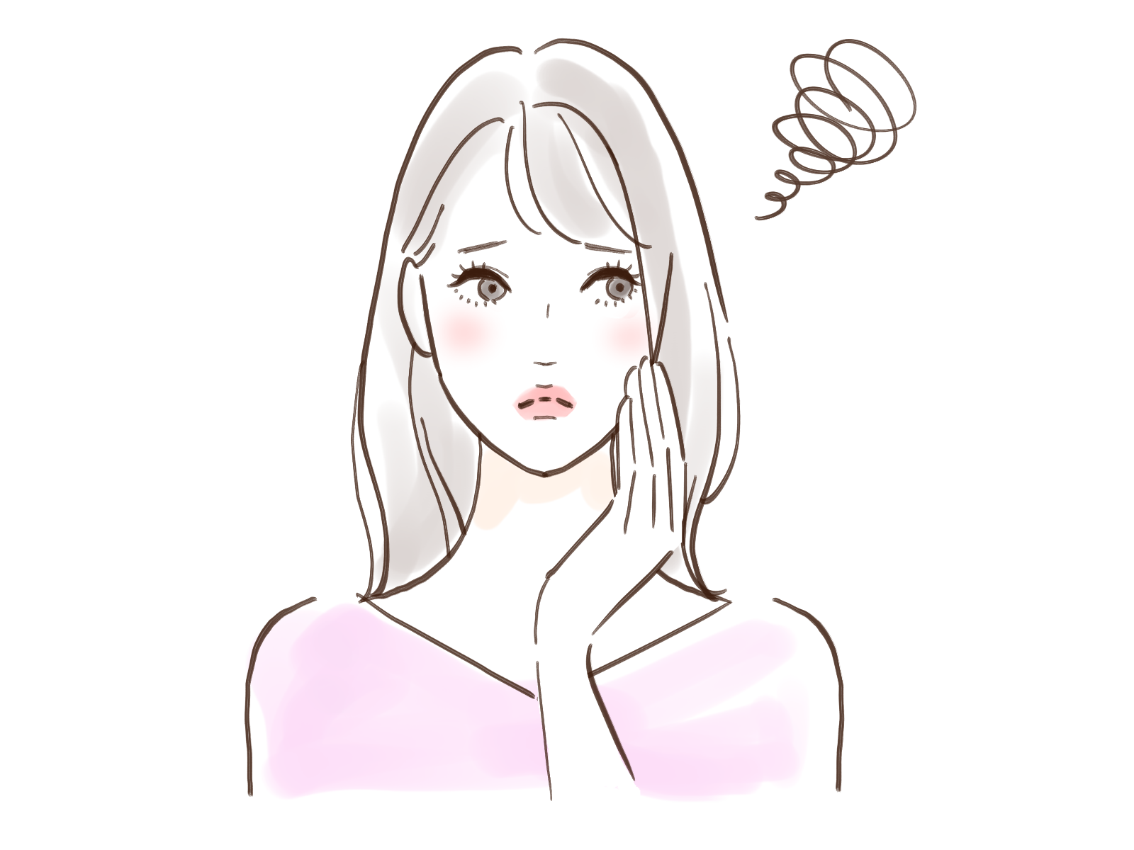 悩んでいる女性のイラスト